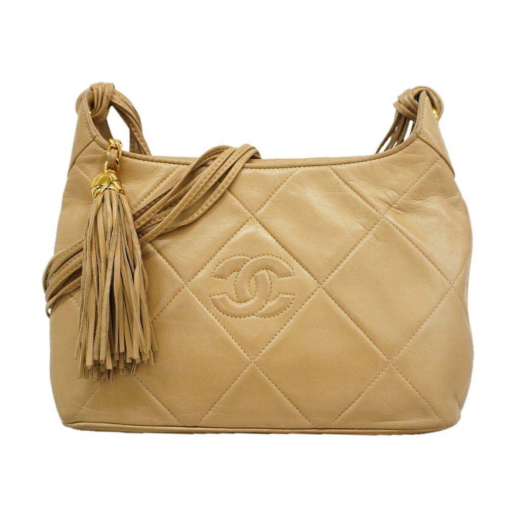 Chanel Shoulder Bag, Lambskin, Beige, Women's
